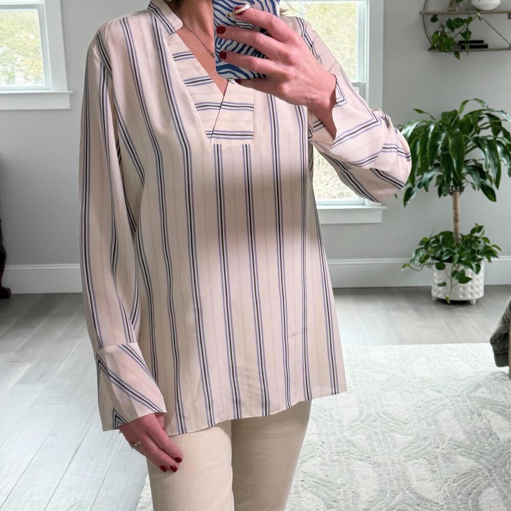 Etcetera Silk Striped V-Neck Long Sleeve Blouse Size 6